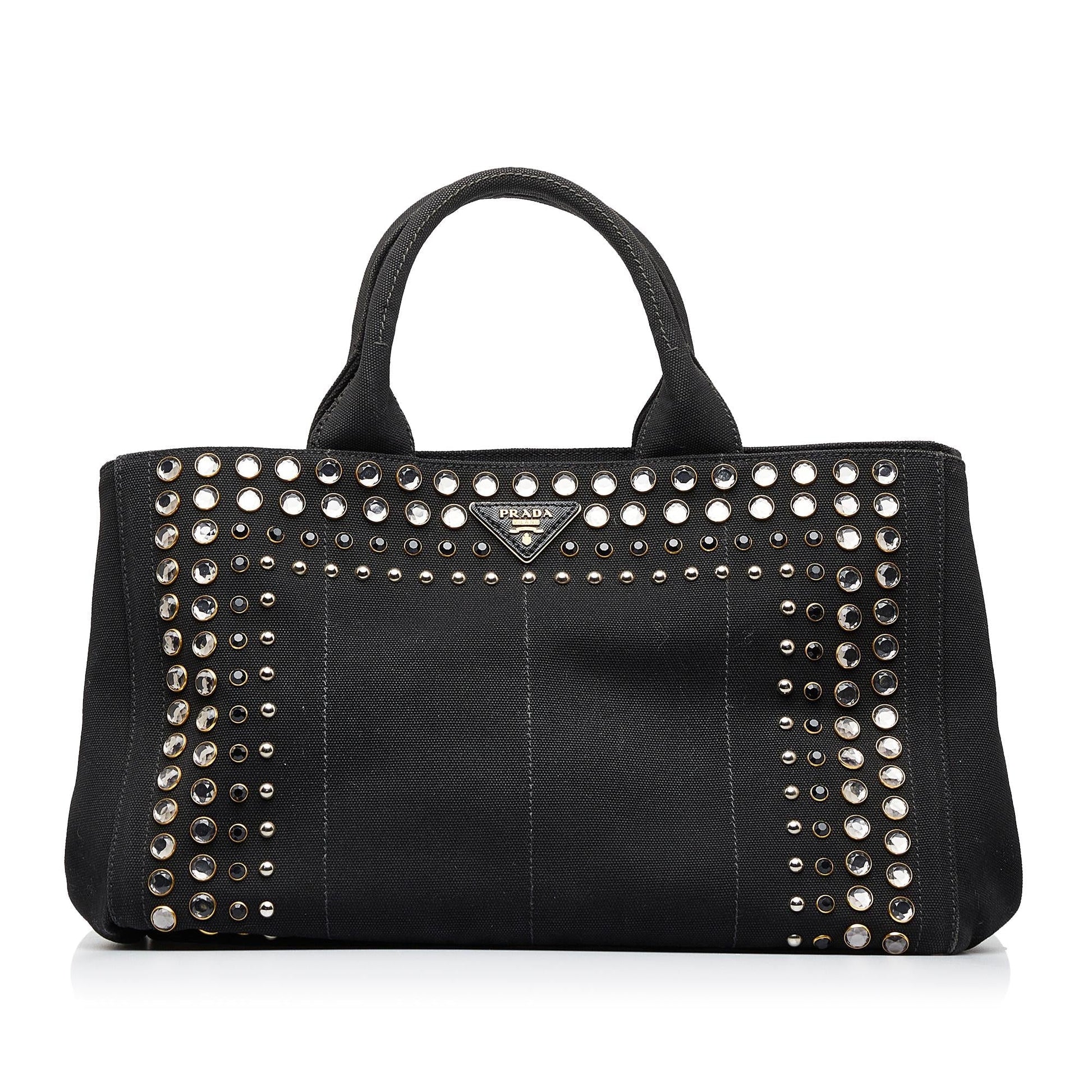 Prada Studded Canapa Tote Bag ( )