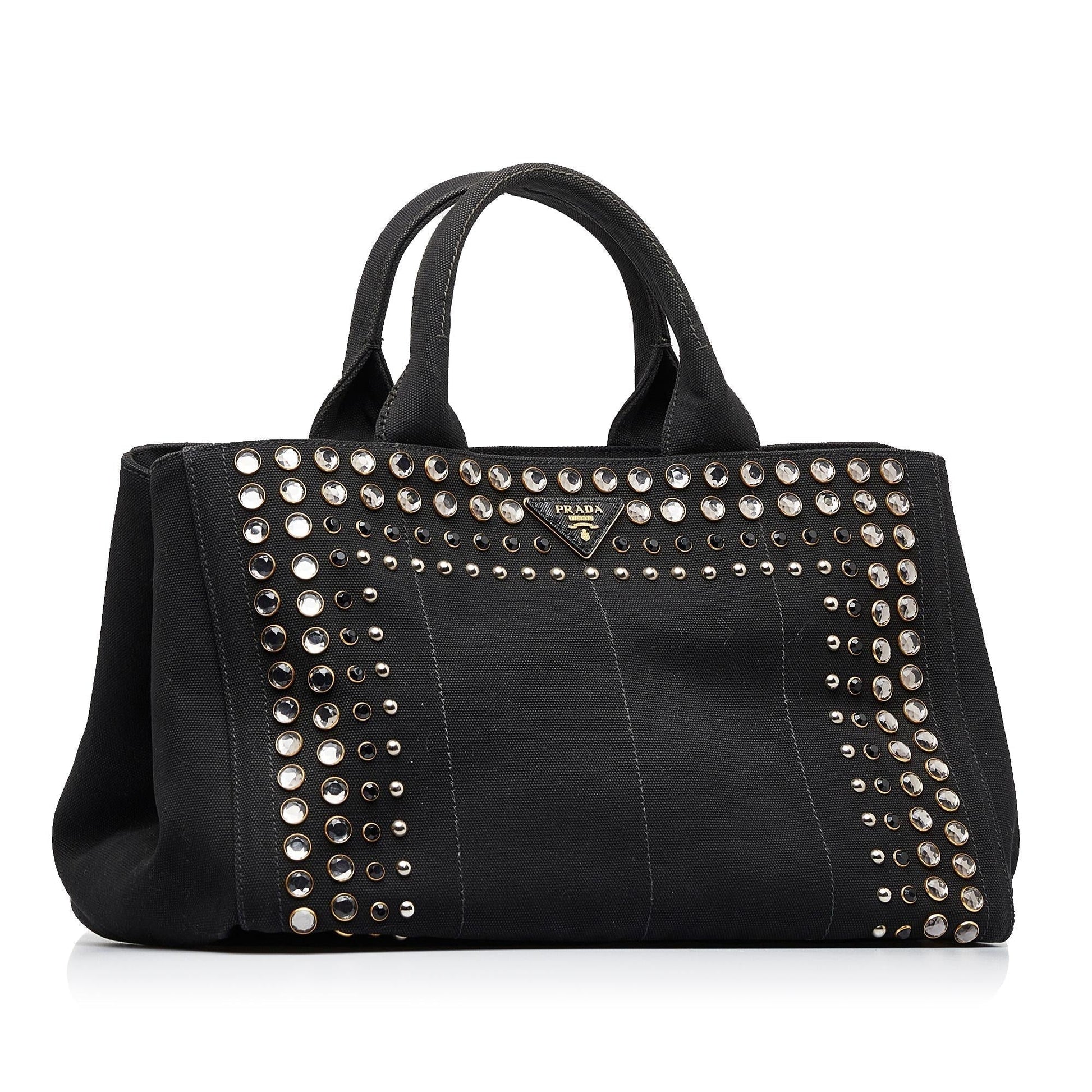 Prada Studded Canapa Tote Bag ( )
