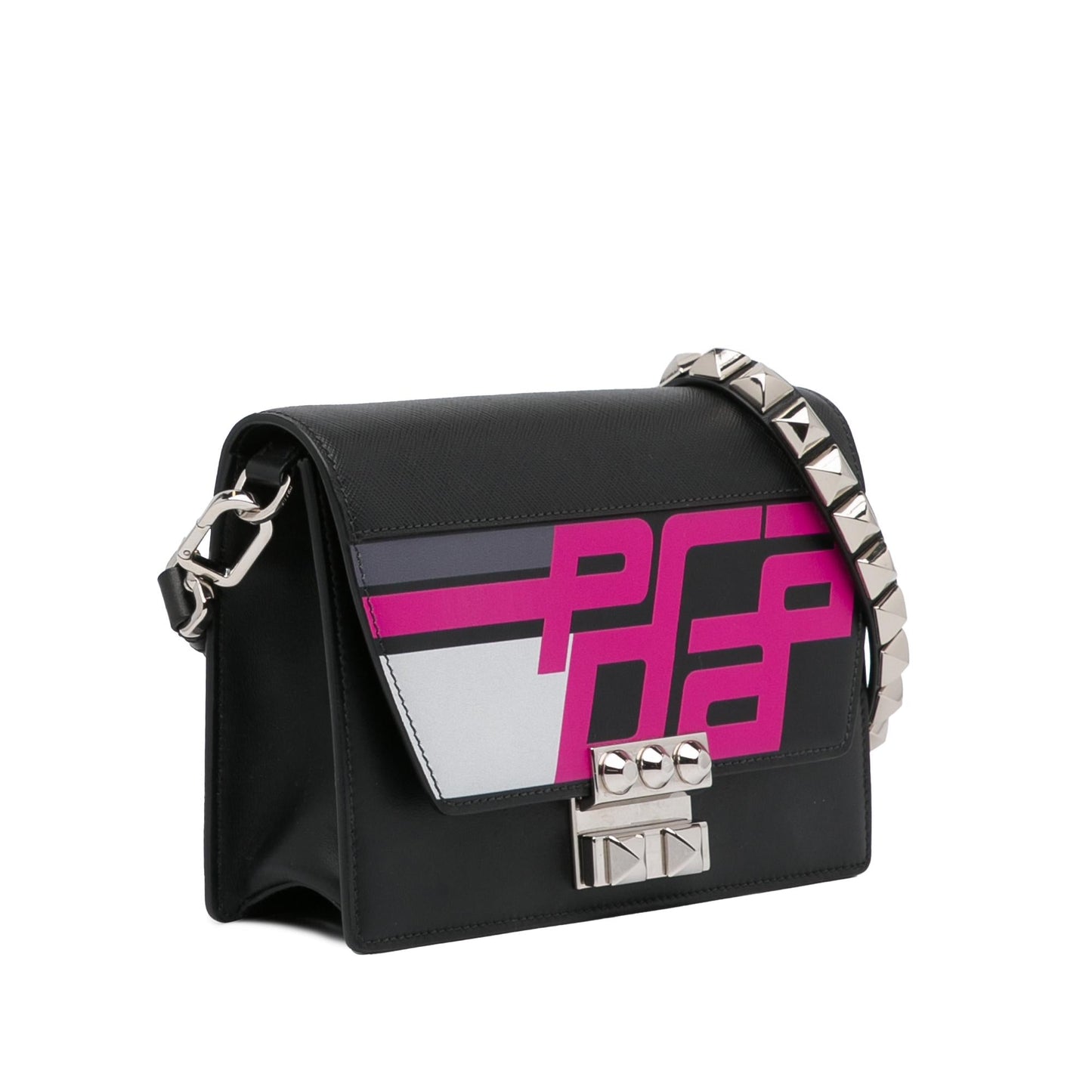 Prada Studded Saffiano Racing Logo Elektra Crossbody Bag (SHG- )