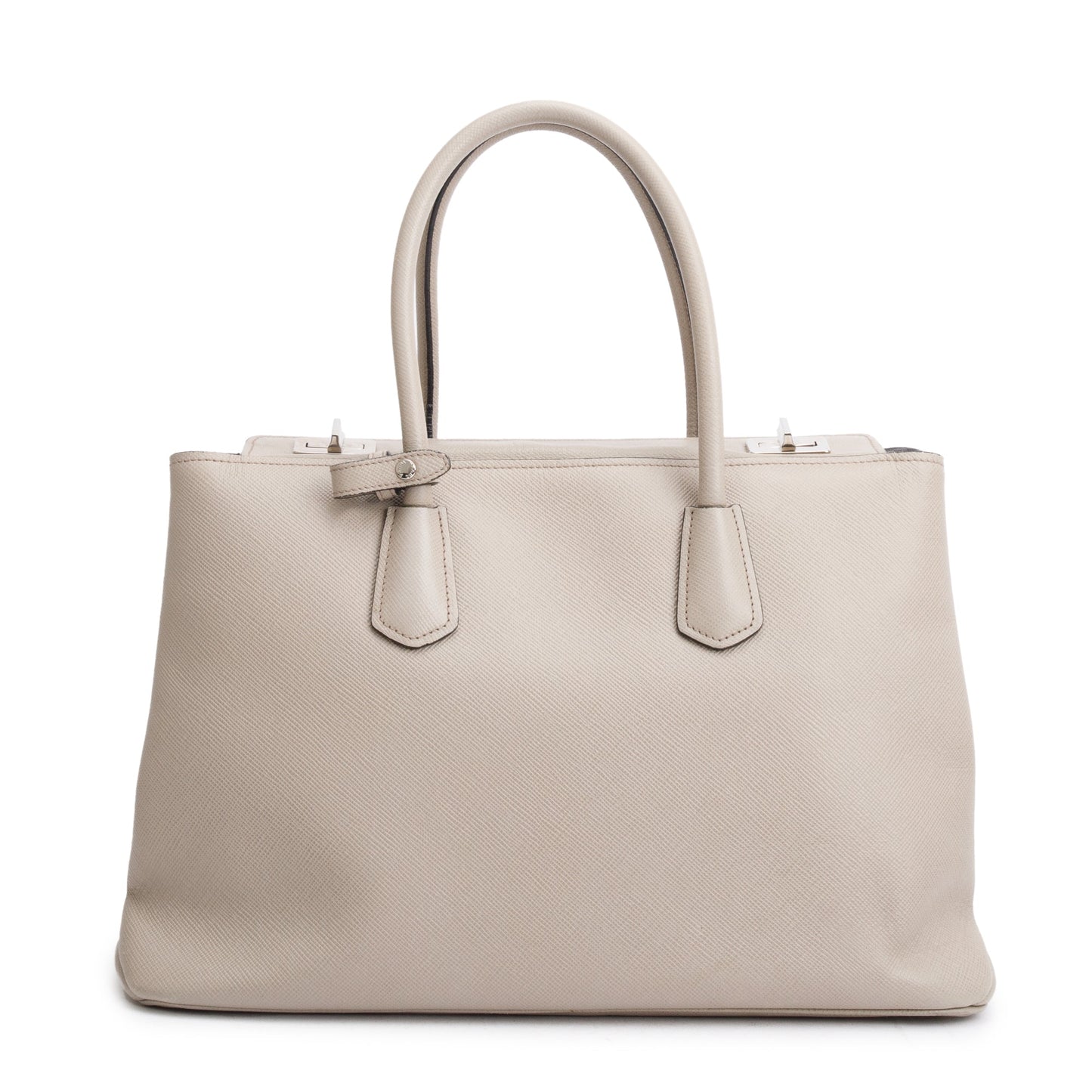Prada Taupe Saffiano Cuir Medium Turnlock Twin Tote