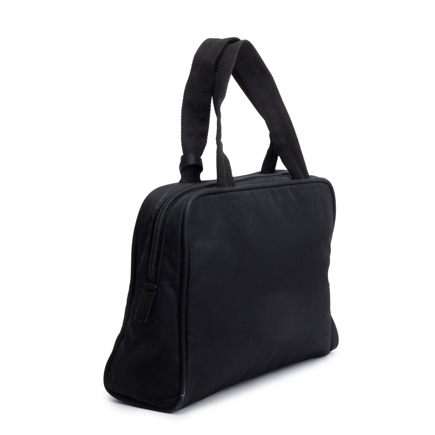 Prada Vintage Black Leather-Trimmed Tessuto Nylon Shoulder Bag
