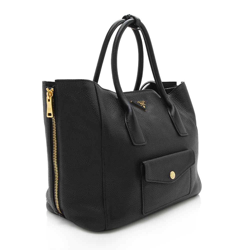 Prada Vitello Daino Leather Side Zip Twin Pocket Tote ( )