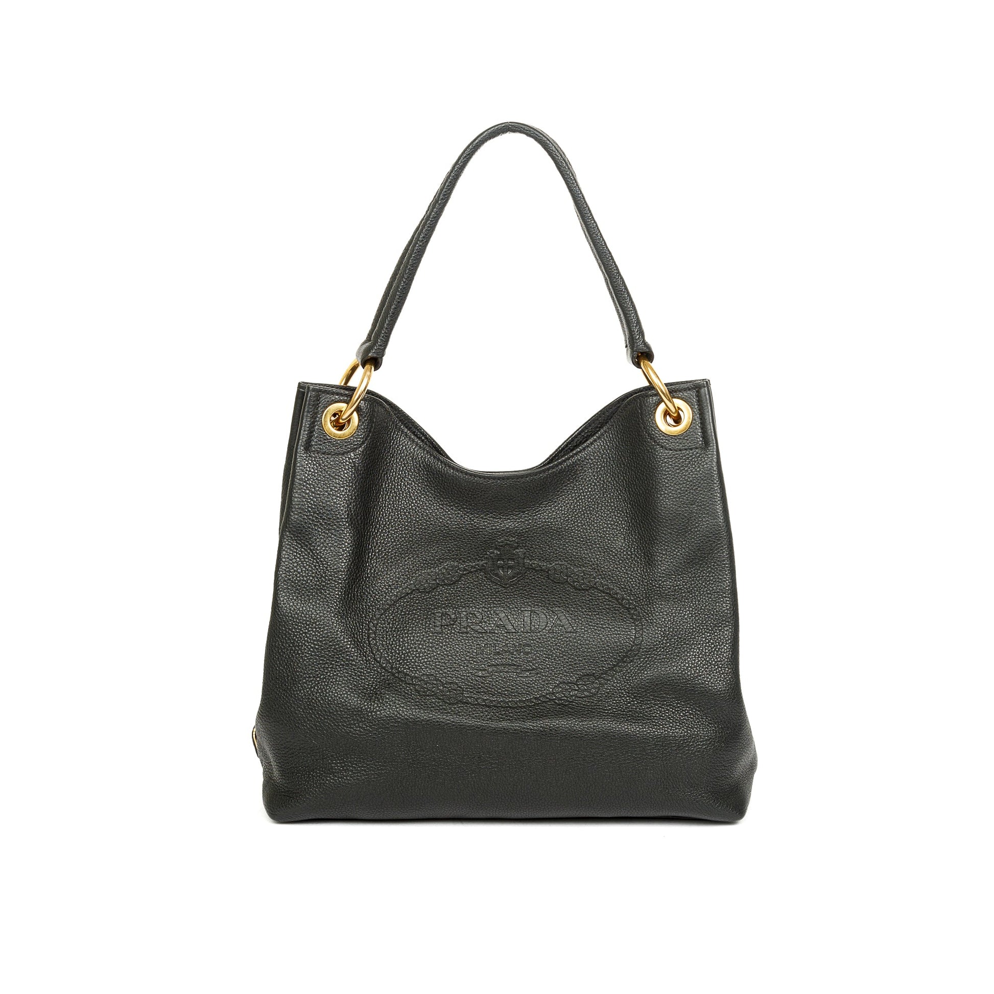 Prada Vitello Daino Medium Logo Hobo Bag