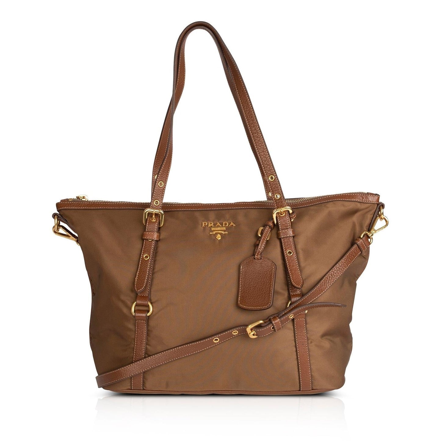 Prada Vitello Daino-Trimmed Tessuto Nylon Tote