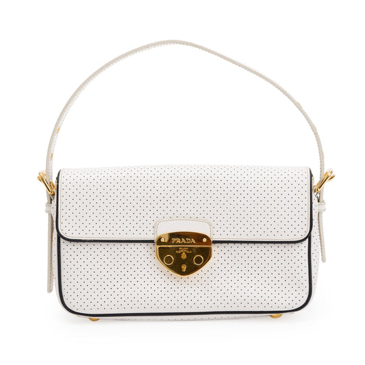 Prada White Perforated Saffiano Leather Fori Baguette Bag