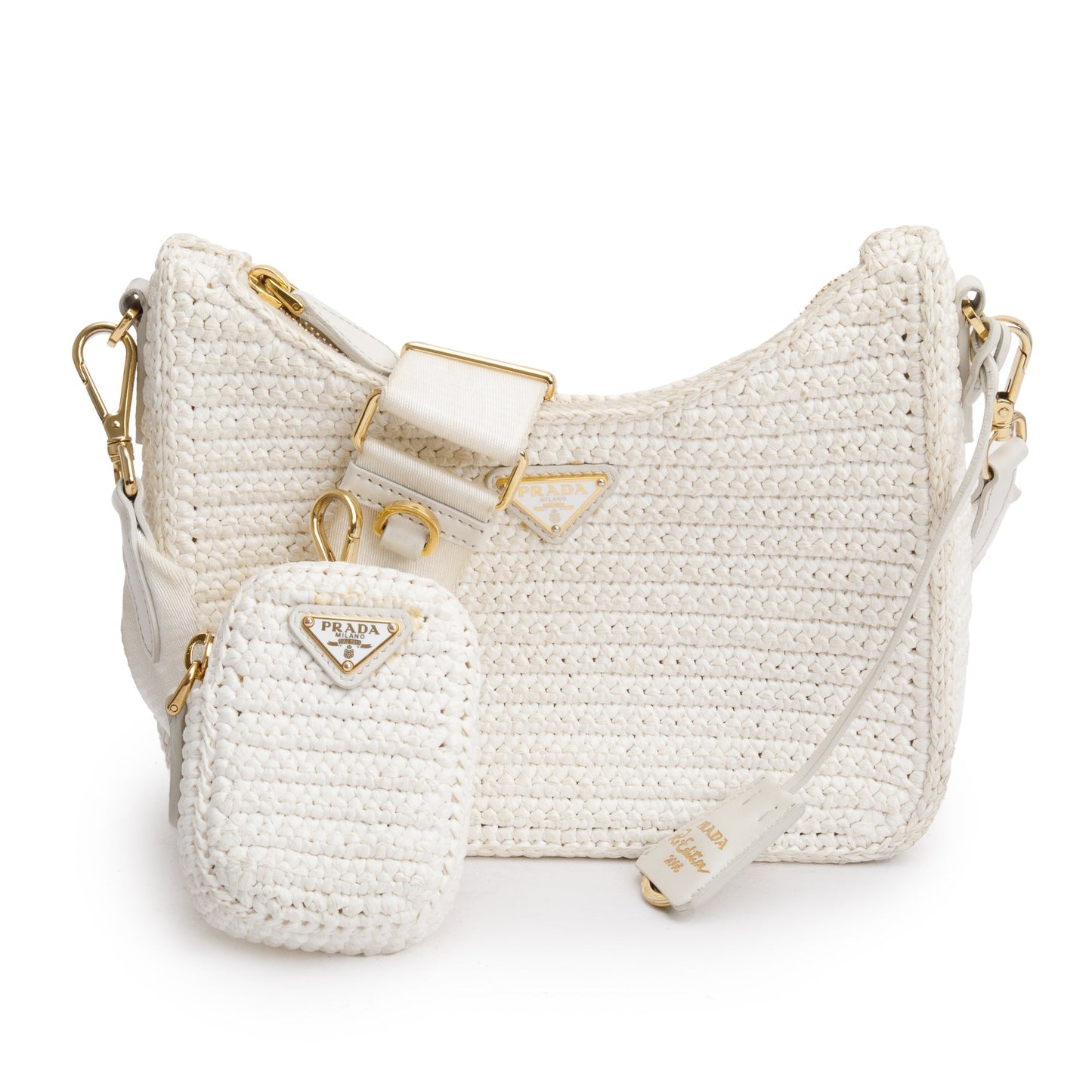 Prada White Re-Edition 2005 Crochet Shoulder Bag