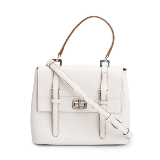 Prada White Saffiano Cuir Top Handle Bag