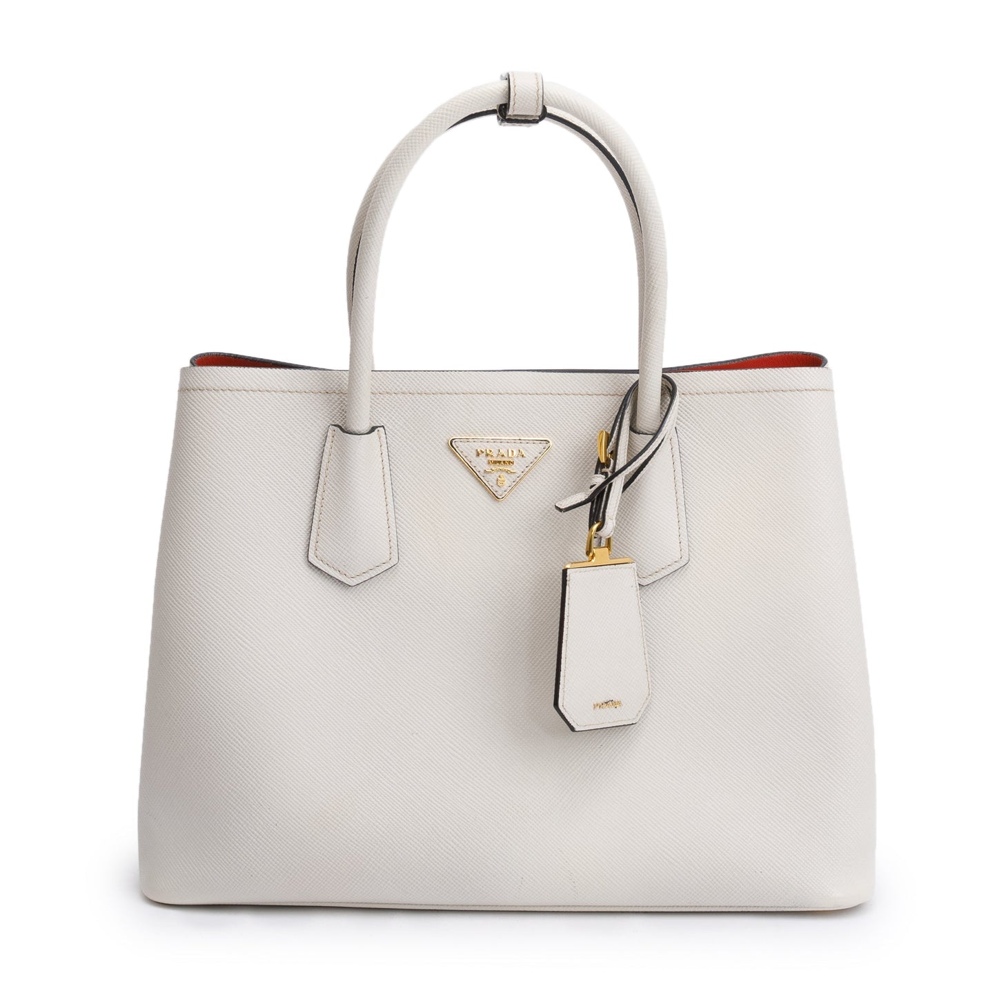 Prada White Saffiano Lux Medium Cuir Double Tote