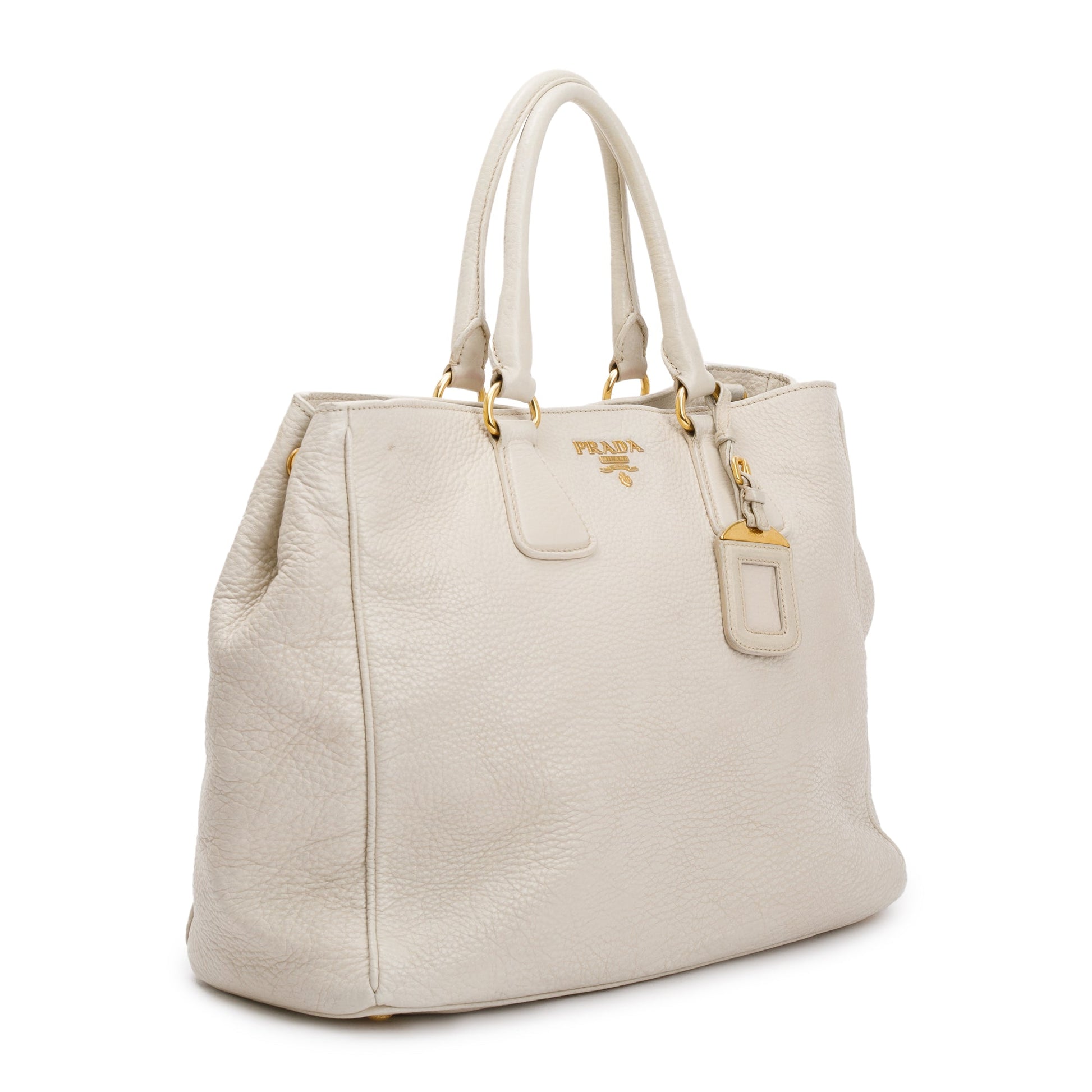 Prada White Vitello Daino Leather Tote