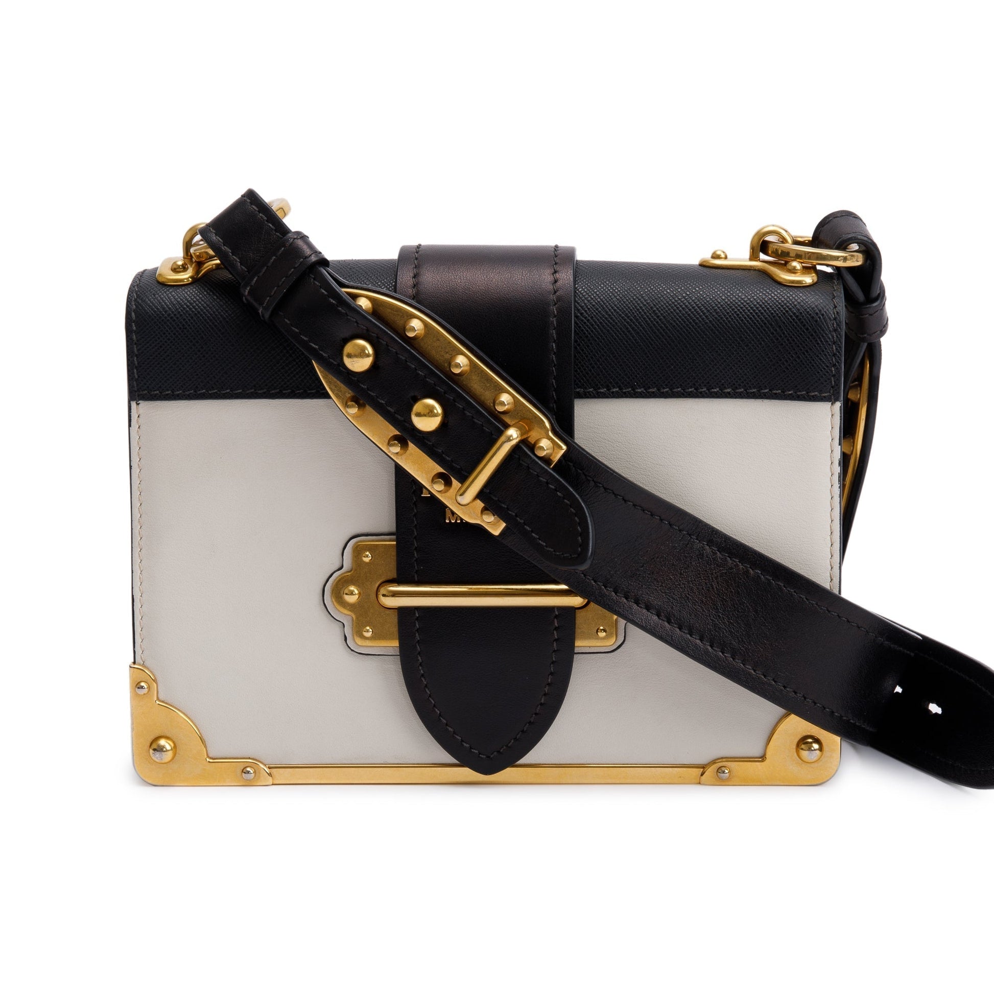 Prada White/Black City Calf Saffiano Cahier Bag