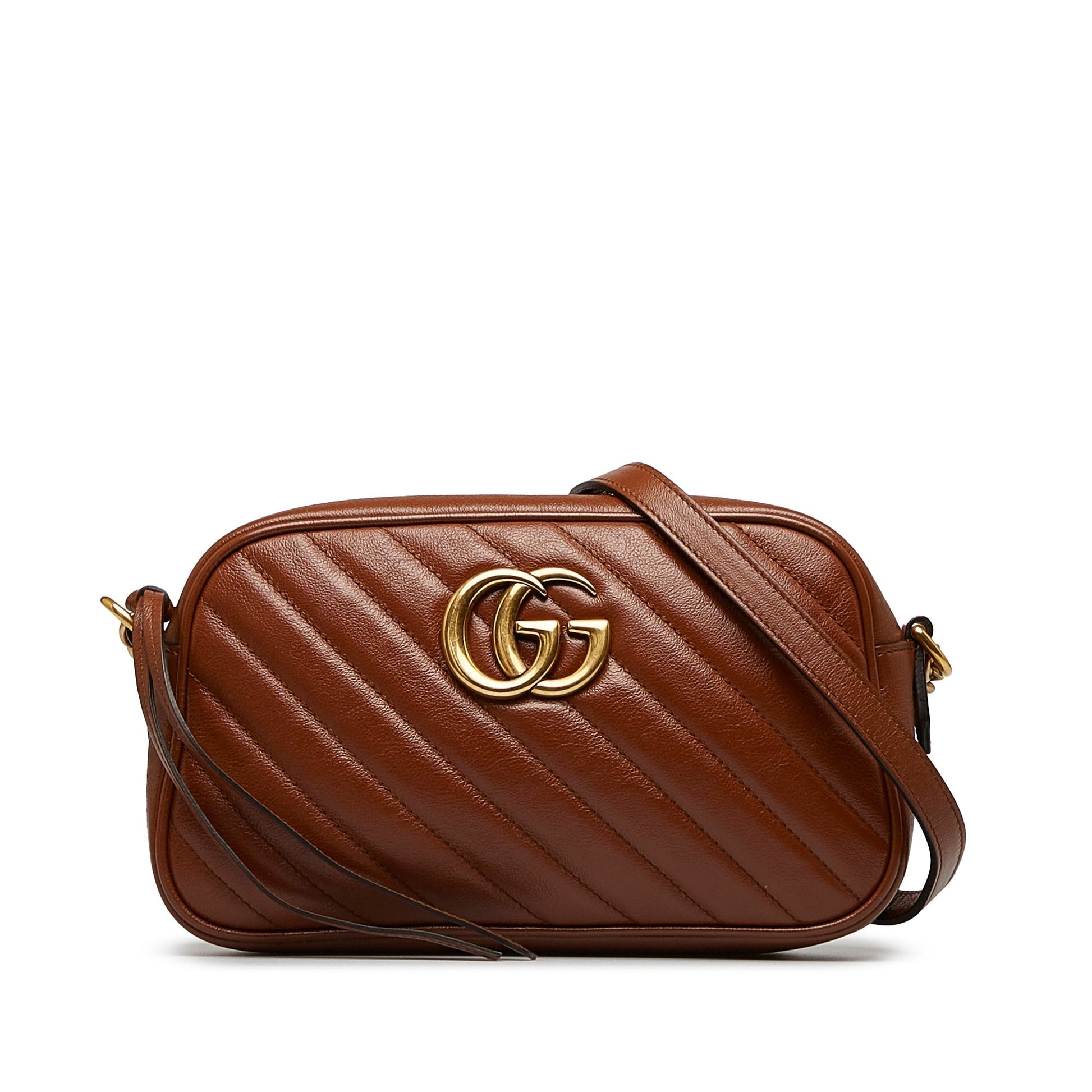 Gucci GG Marmont Brown Quilted Chain Crossbody