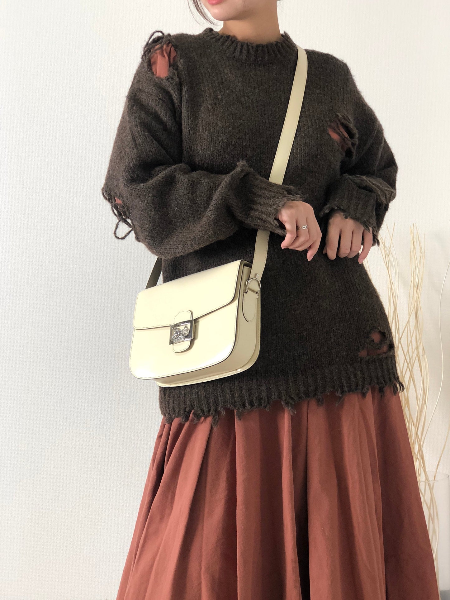 CELINE Horse Carriage Leather Crossbody Shoulder bag White xndfdh