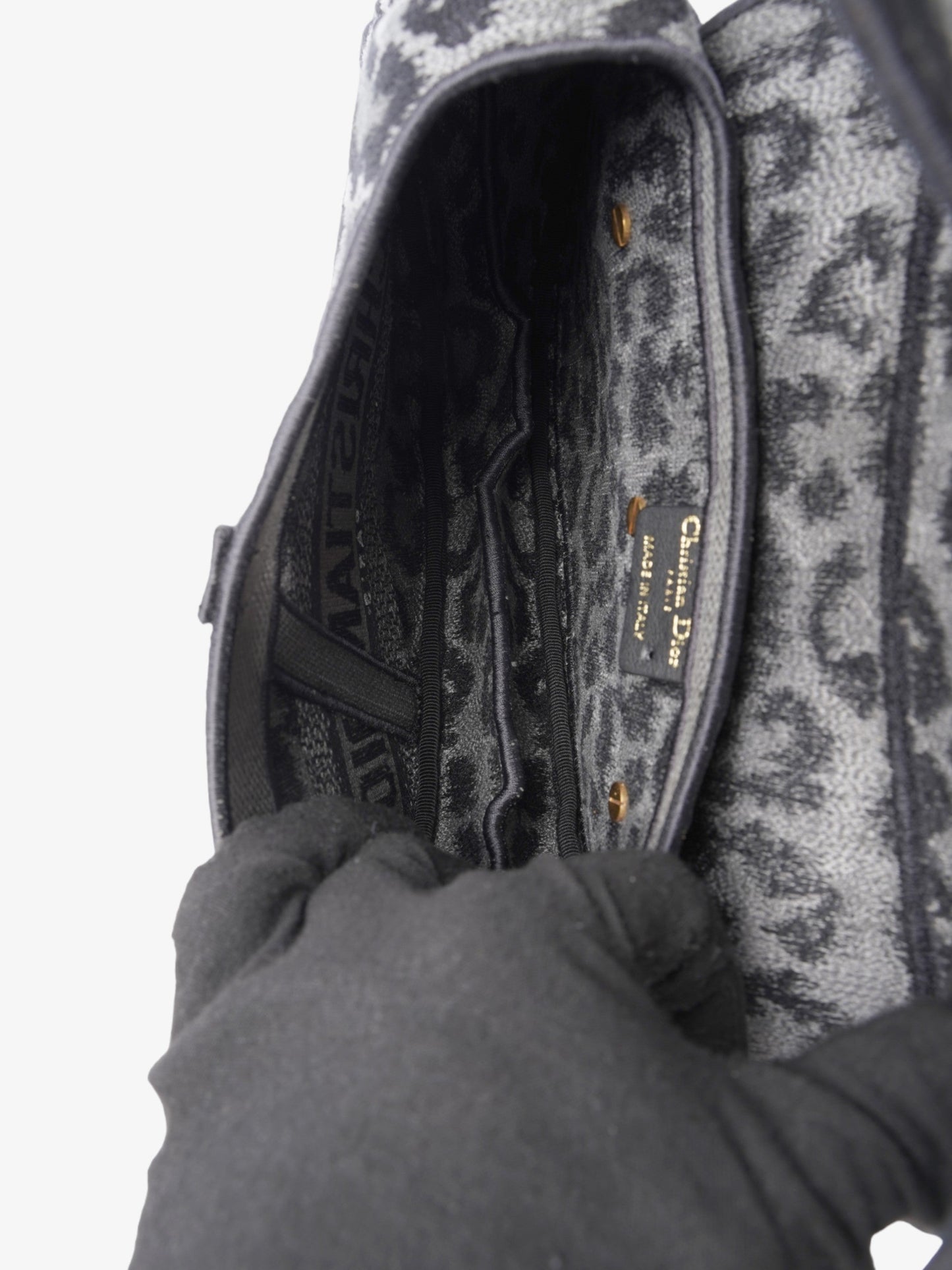 Christian Dior Saddle Bag Black / Grey Cotton