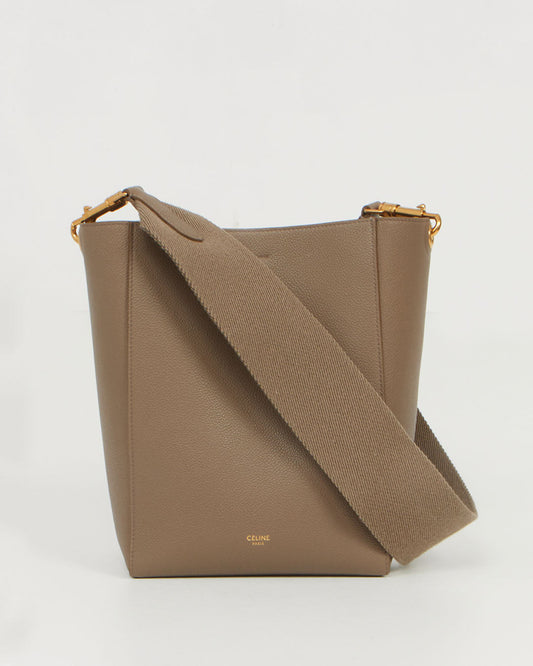 Celine Taupe Leather Small Seau Sangle Bucket Bag
