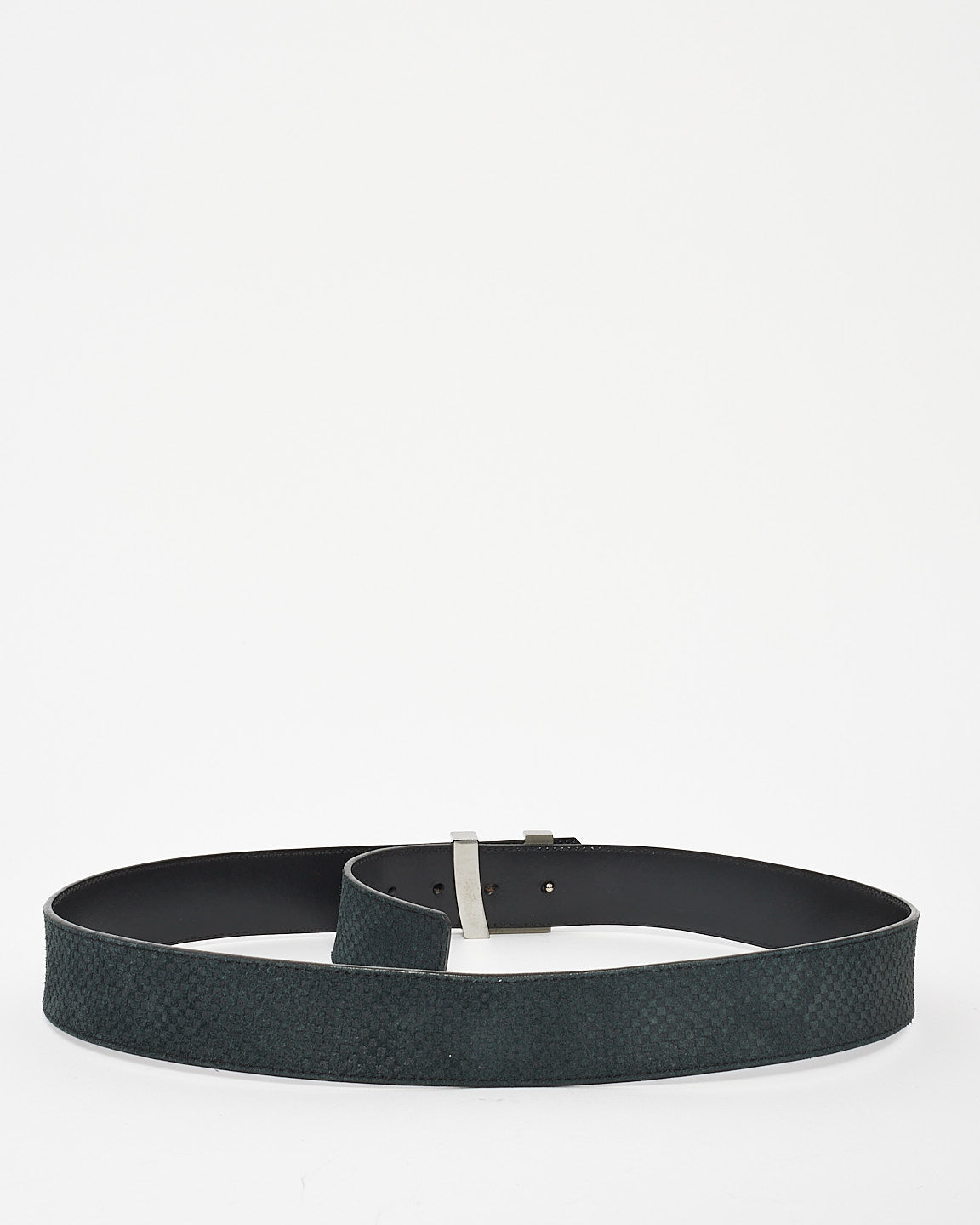 Louis Vuitton Black Suede Damier Initiales 40mm LV Logo Belt - 95/38