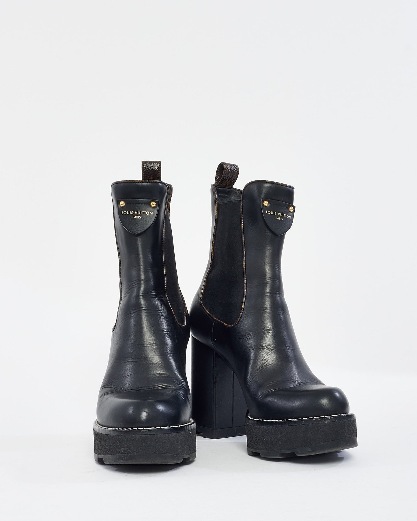 Louis Vuitton Black Leather & Monogram Beaubourg Heeled Ankle Boot - 39
