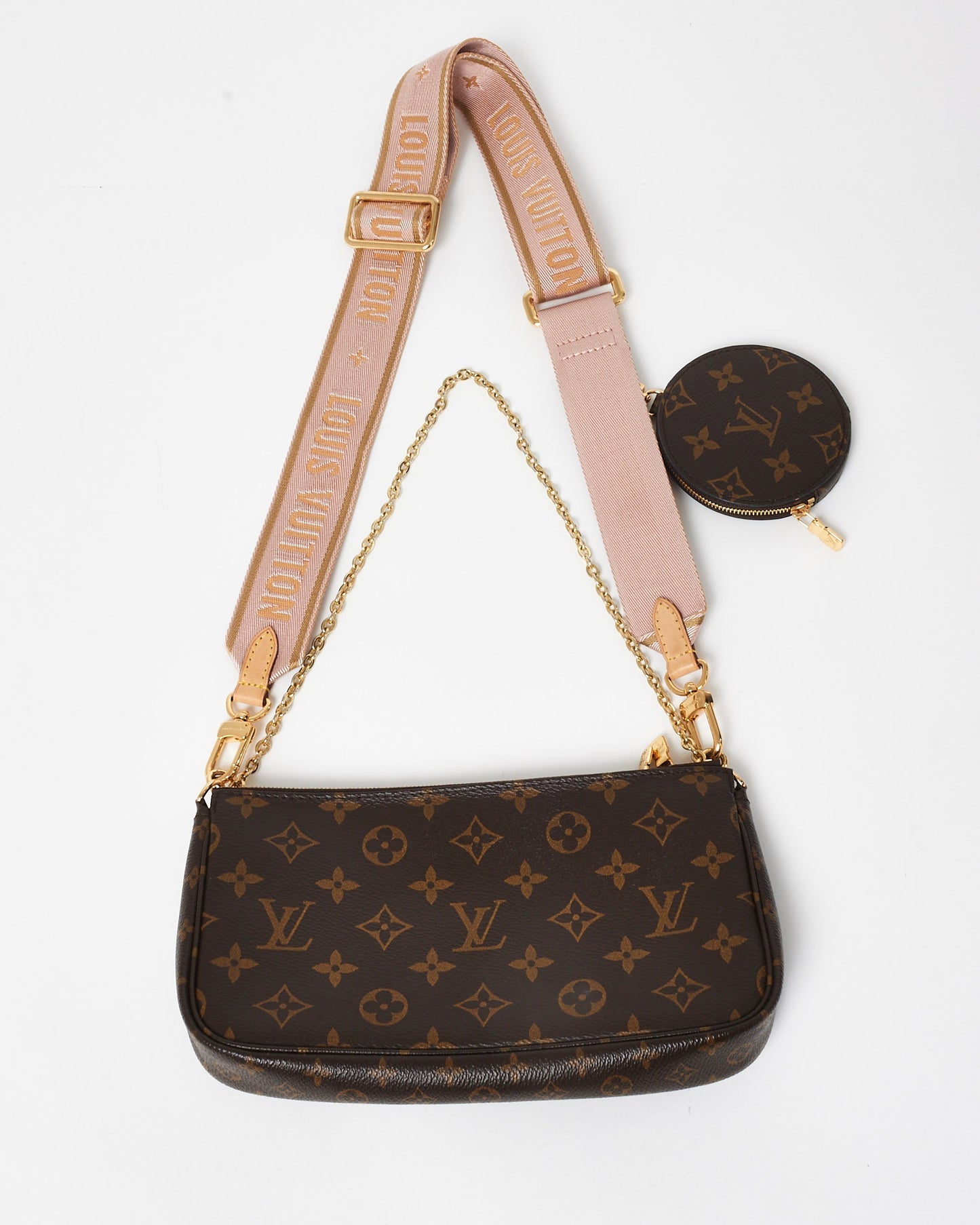 Louis Vuitton Monogram Coated Canvas & Pink Strap Multi Pochette Bag