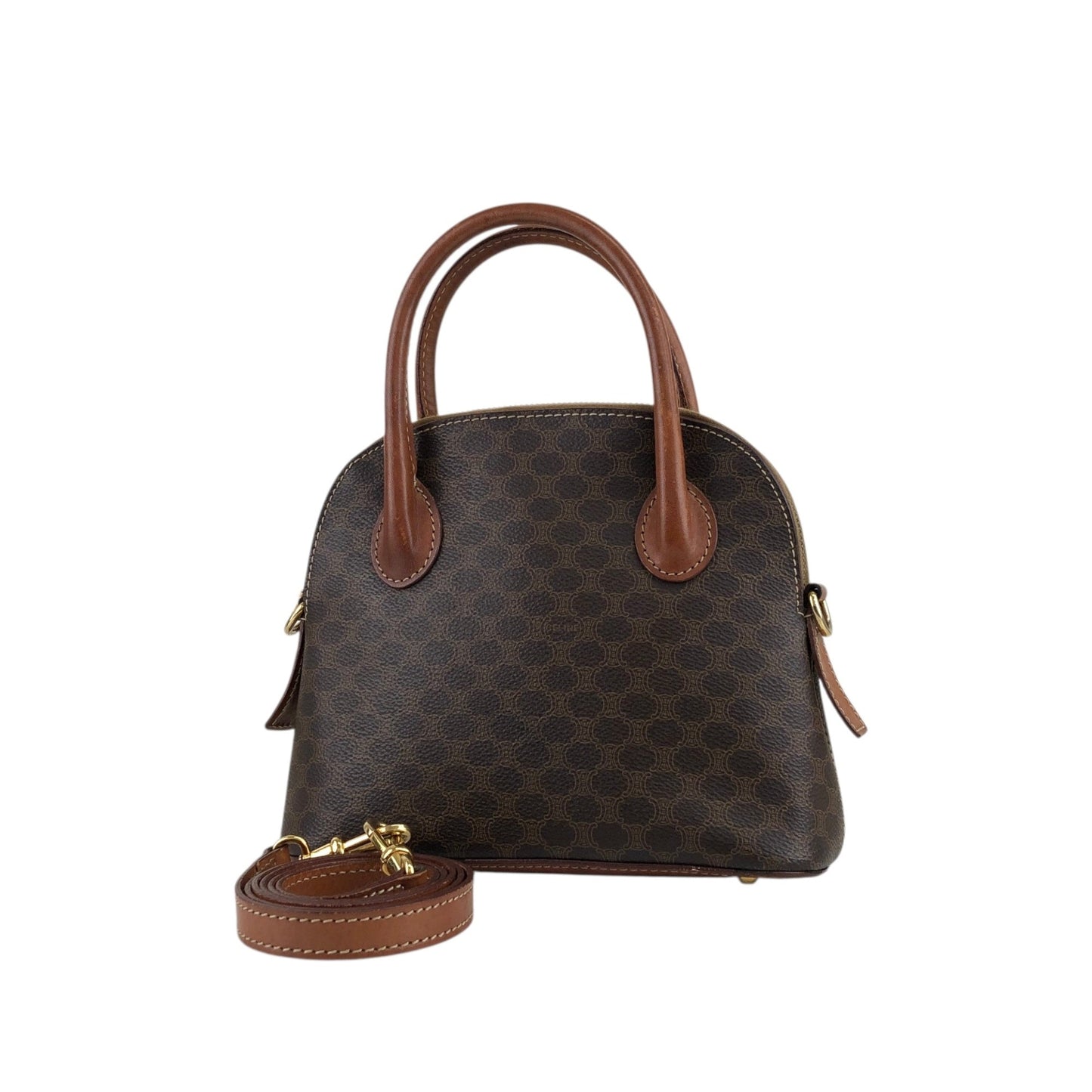 CELINE Macadam Two-way Handbag Shoulder bag Brown 764h73