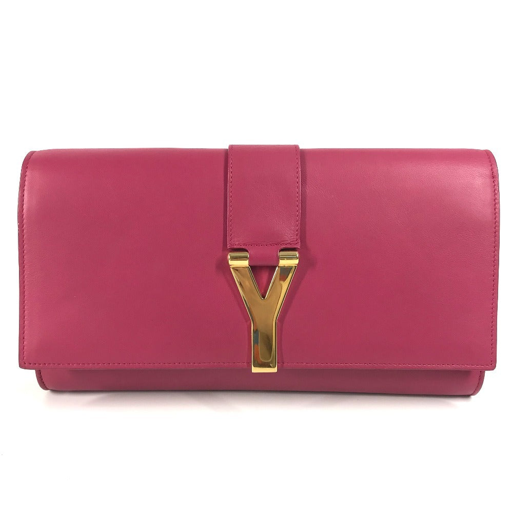SAINT LAURENT Clutch bag 311213 leather pink Y line logo flap