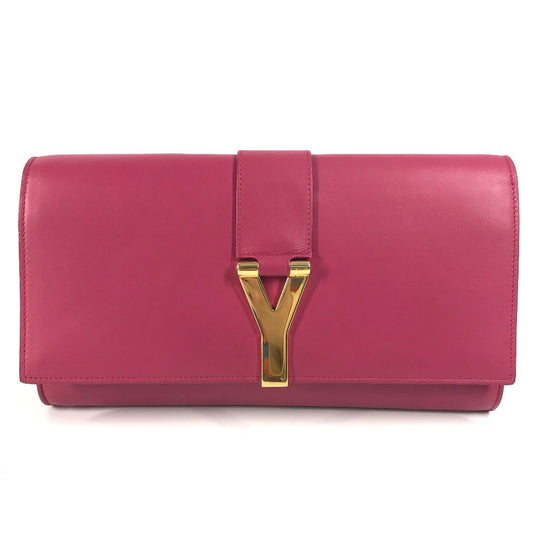 SAINT LAURENT Clutch bag 311213 leather pink Y line logo flap