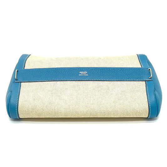 HERMES Clutch bag Toile Ash / Taurillon Clemence blue Equi Pouch Women