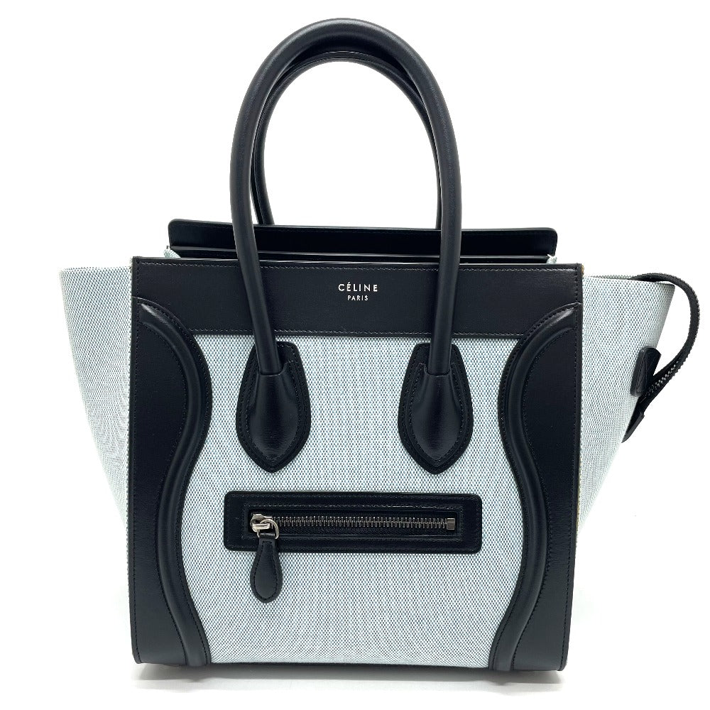 CELINE Handbag Leather / canvas Blue x black Luggage micro shopper Women Secondhand