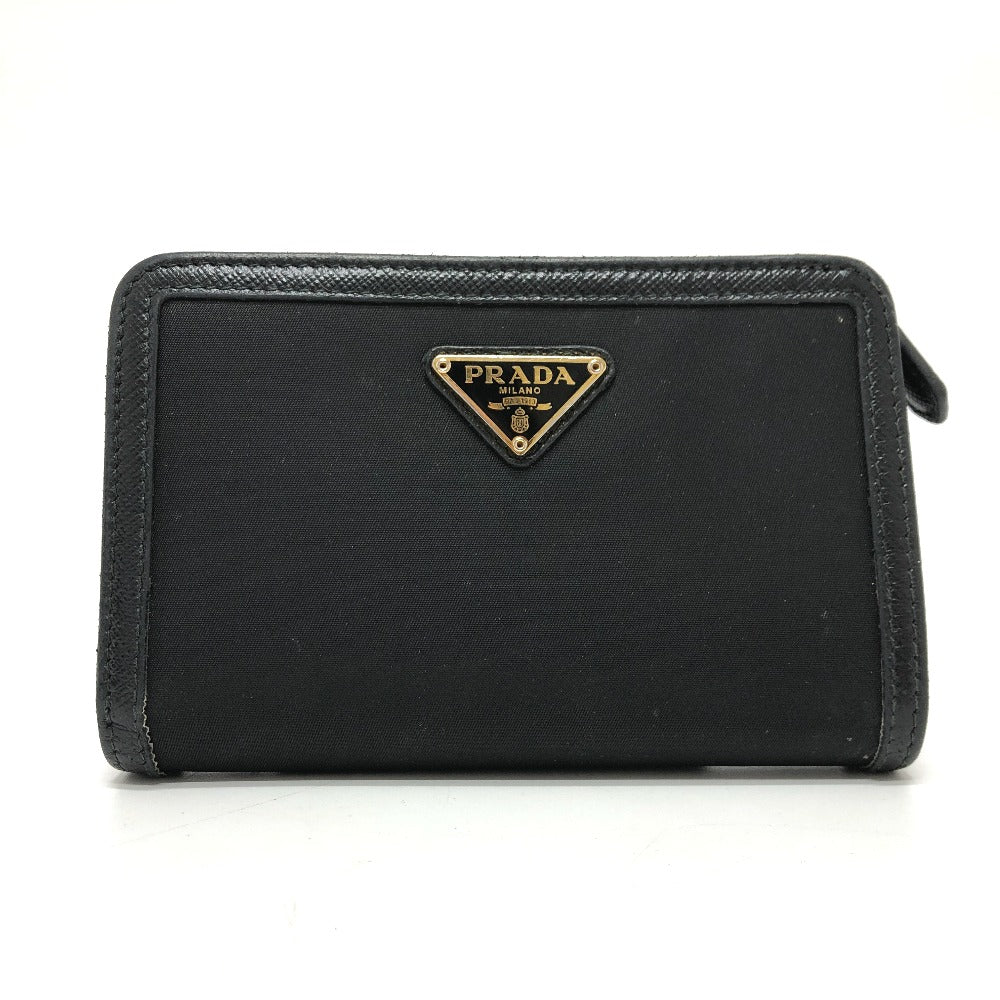 PRADA Folded wallet 1ML225 Nylon leather black triangle plate Women