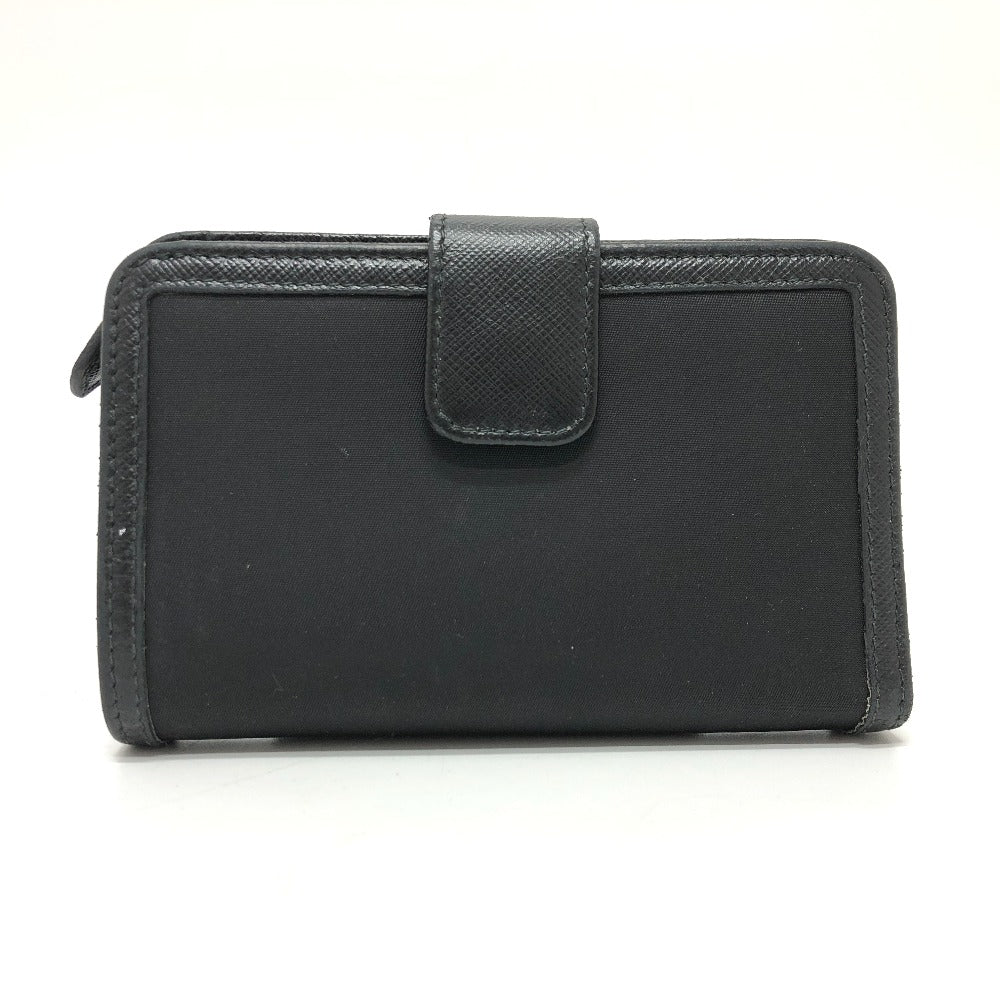 PRADA Folded wallet 1ML225 Nylon leather black triangle plate Women
