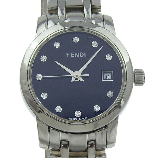 FENDI Watches Quartz 2100L Stainless Steel Silver Date 11P diamond black dial Women