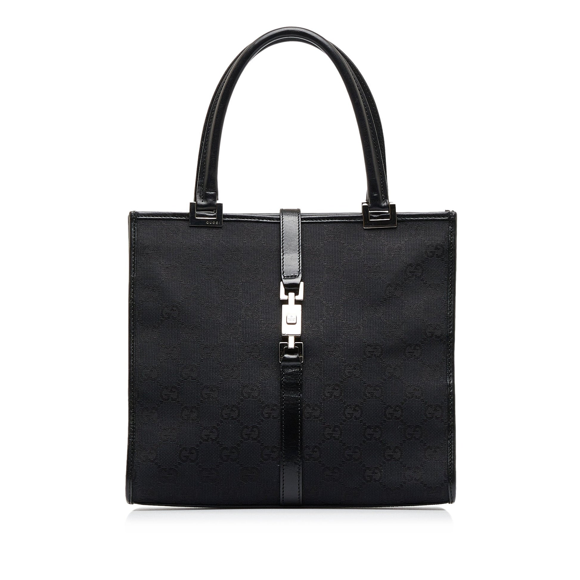 Gucci Jackie Black Leather Canvas Tote