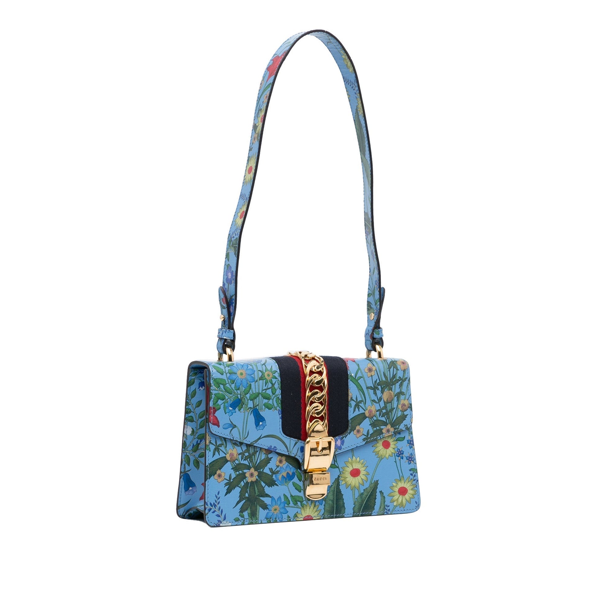 Gucci Sylvie Blue Leather Shoulder Bag Style 1