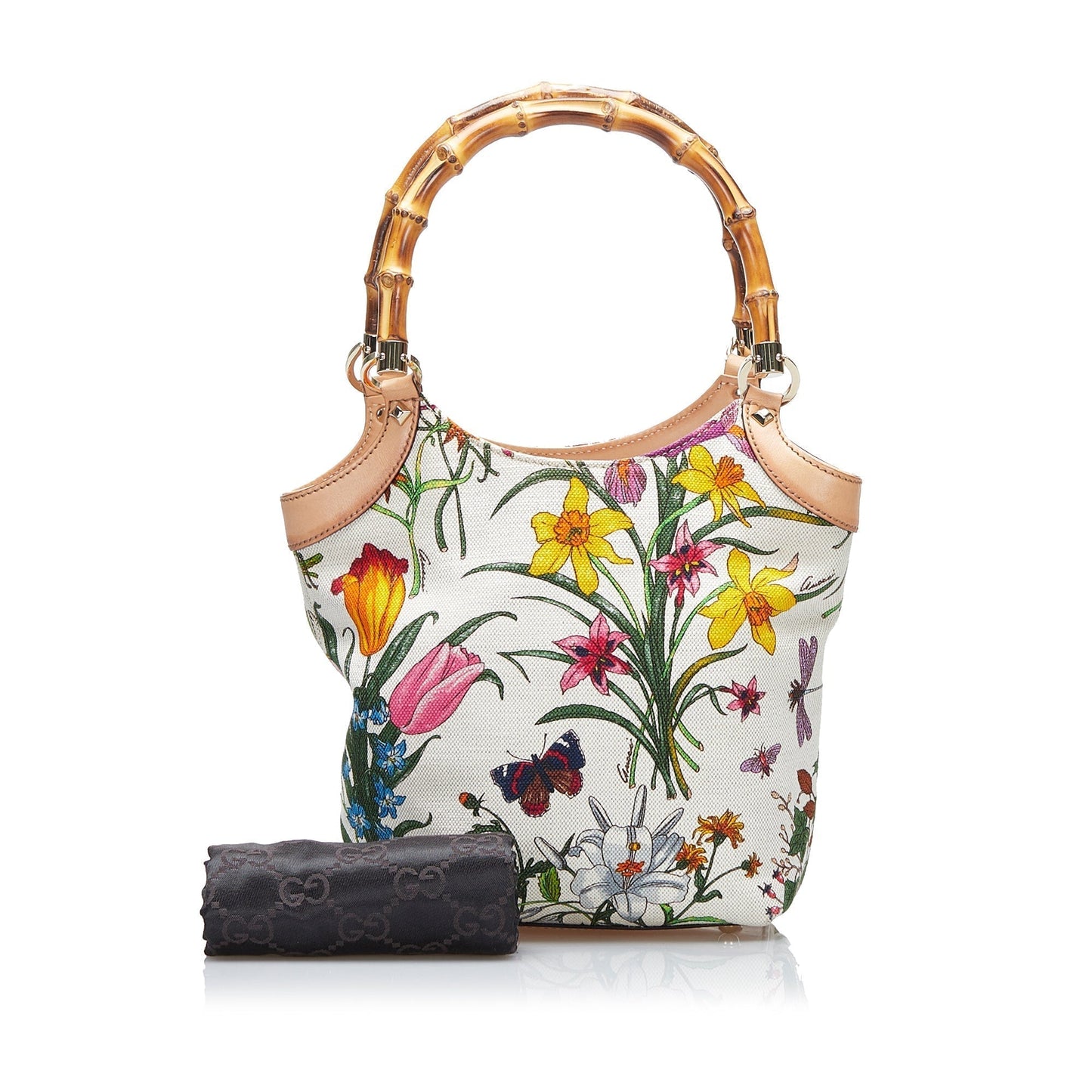 Gucci Bamboo Leather Canvas Handbag