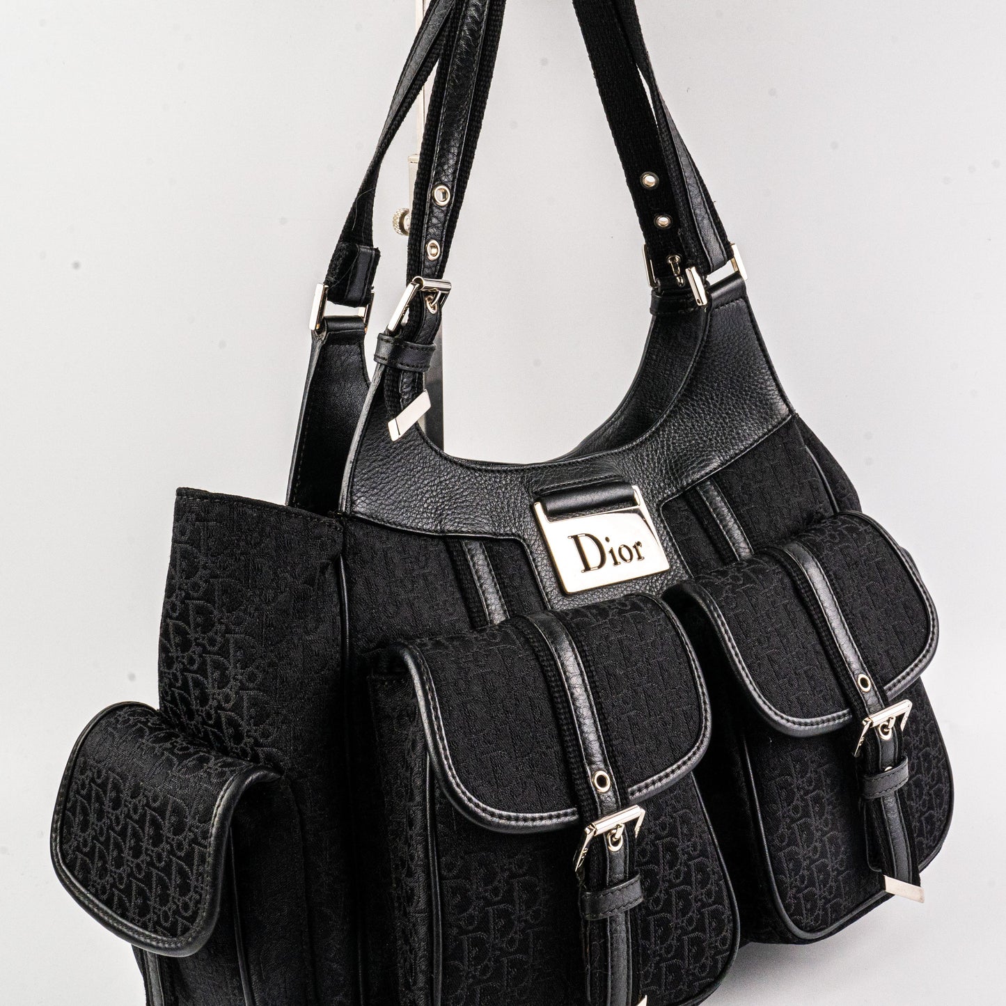 Christian Dior Canvas Shoulder Bag Black