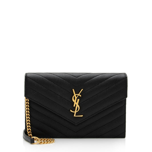 Luxury Saint Laurent Trending 2026 Matelasse Grain de Poudre Monogram Envelope Chain Wallet (SHF-qb9r0n)