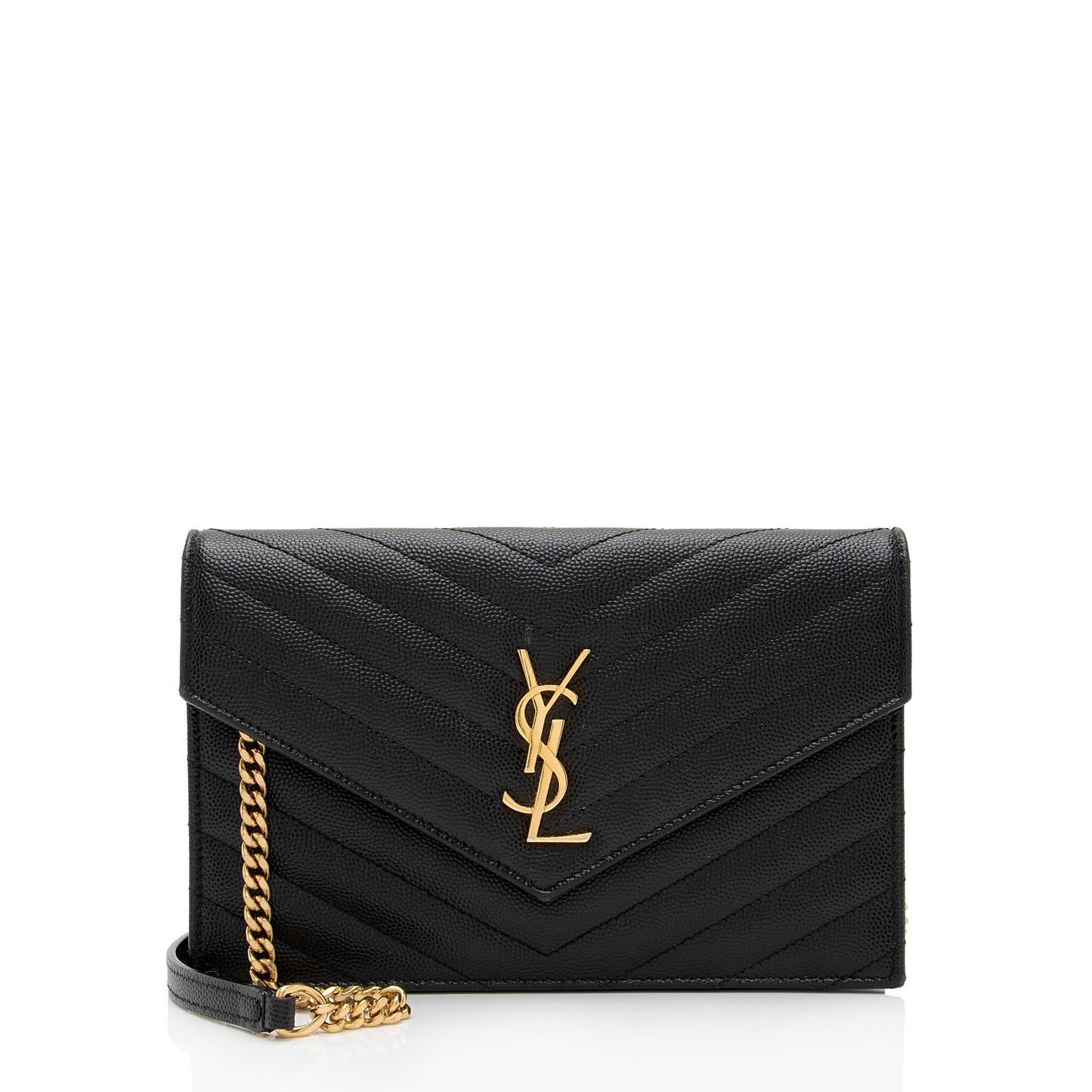 Luxury Saint Laurent Trending 2026 Matelasse Grain de Poudre Monogram Envelope Chain Wallet (SHF-bXElvR)