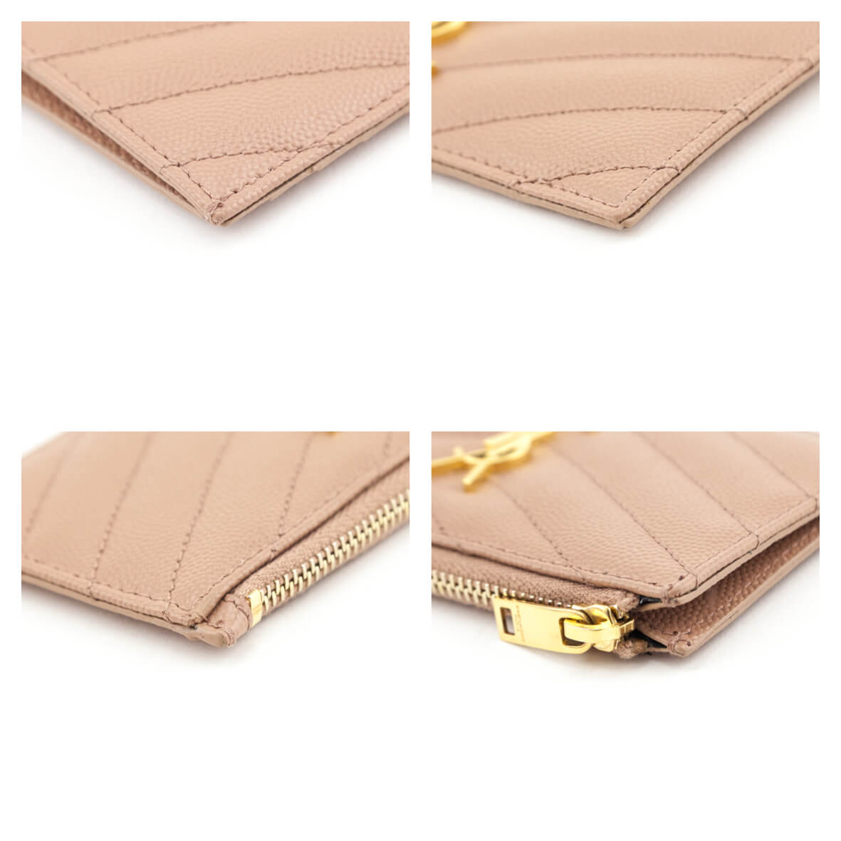 Luxury Saint Laurent Trending 2026 Beige Grain De Poudre Matelasse Chevron Monogram Fragments Zippered Card Case