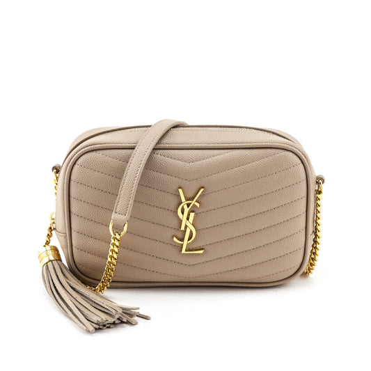 Luxury Saint Laurent Trending 2026 Beige Grain De Poudre Matelasse Monogram Mini Lou Camera Bag