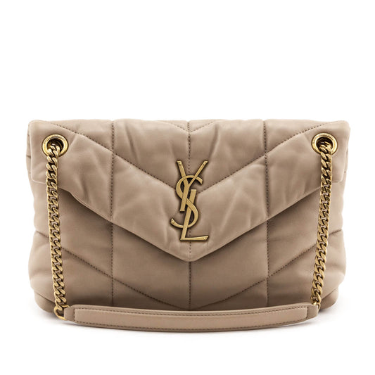 Luxury Saint Laurent Trending 2026 Beige Lambskin Quilted Small Loulou Puffer Satchel
