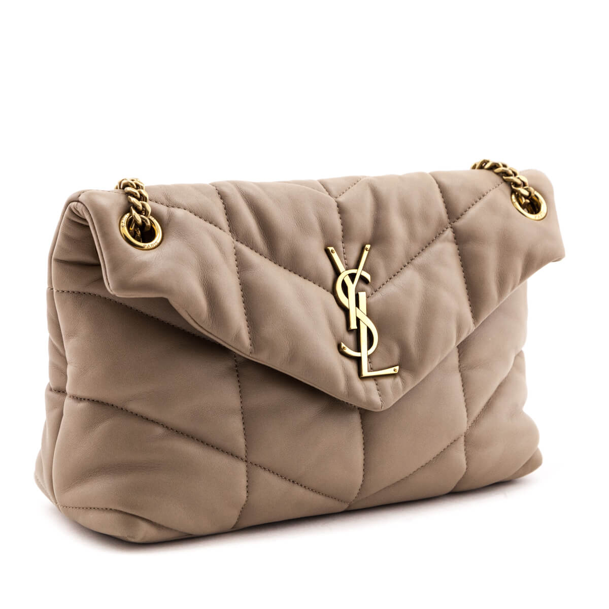 Luxury Saint Laurent Trending 2026 Beige Lambskin Quilted Small Loulou Puffer Satchel