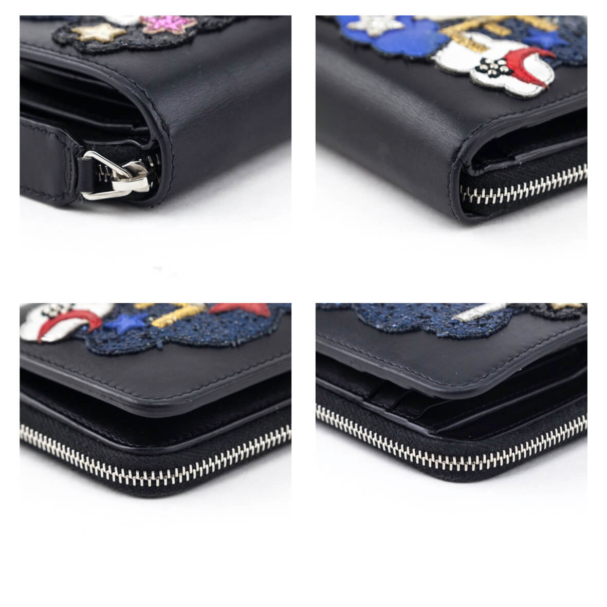 Luxury Saint Laurent Trending 2026 Black Calfskin Love Patch Zipped Compact Wallet