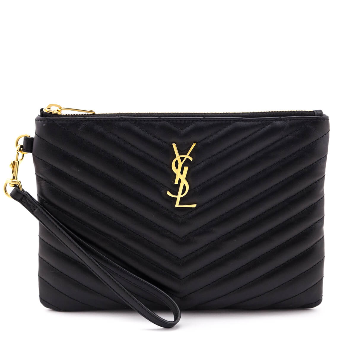 Luxury Saint Laurent Trending 2025 Black Calfskin Matelasse Cassandre Monogram A5 Pouch