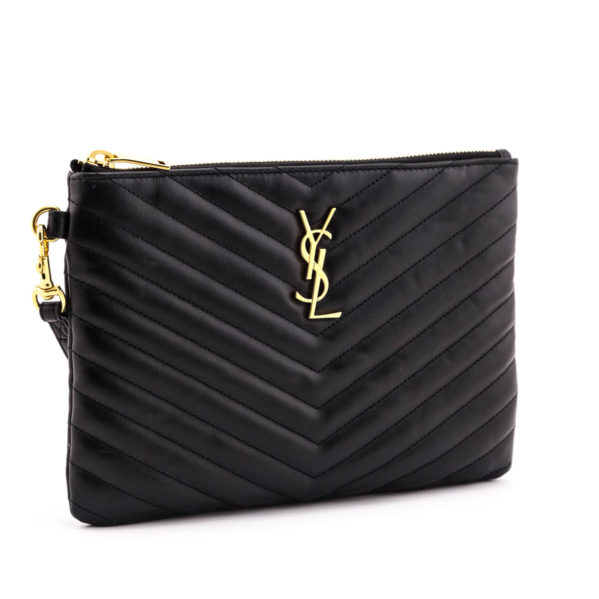 Luxury Saint Laurent Trending 2025 Black Calfskin Matelasse Cassandre Monogram A5 Pouch