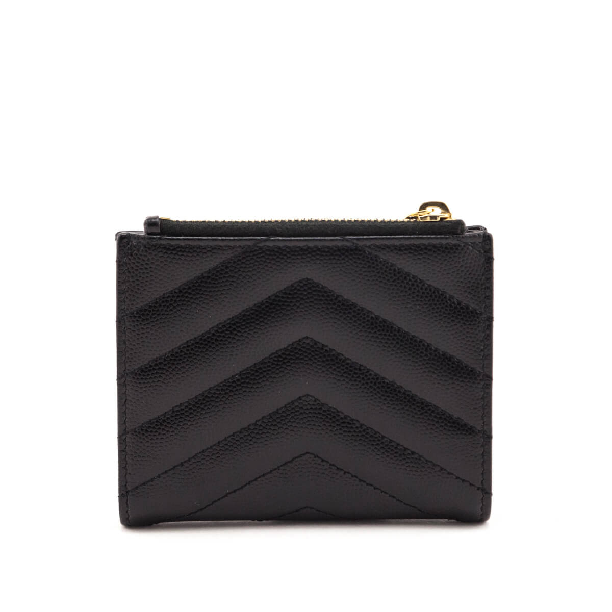 Luxury Saint Laurent Trending 2026 Black Grain De Poudre Matelasse Chevron Cassandre Bi-Fold Wallet