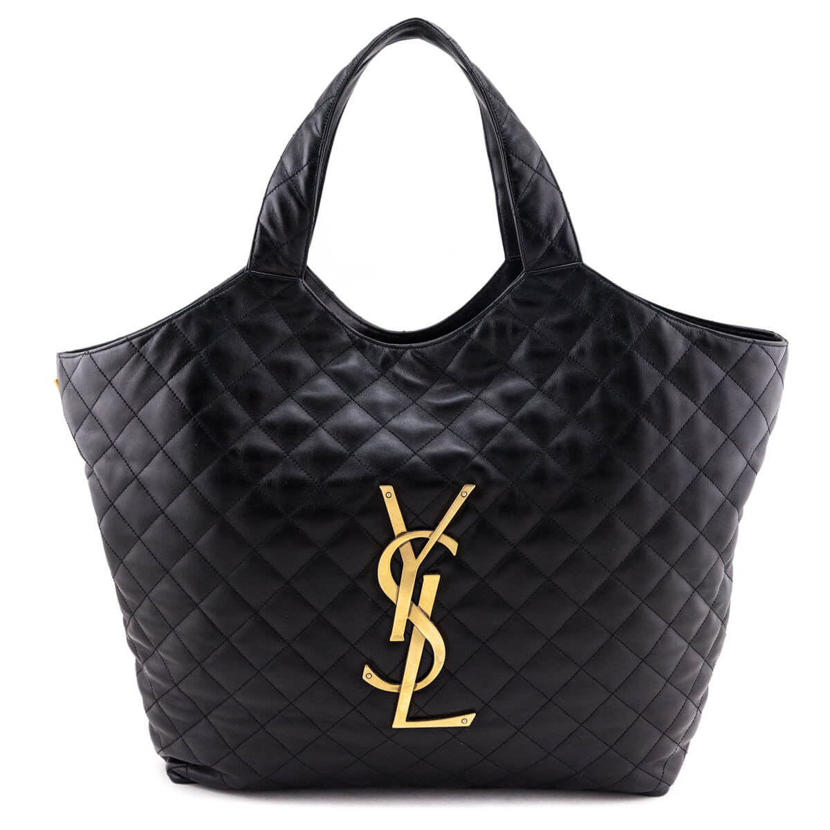 Luxury Saint Laurent Trending 2026 Black Lambskin Quilted Maxi Icare Shopping Tote