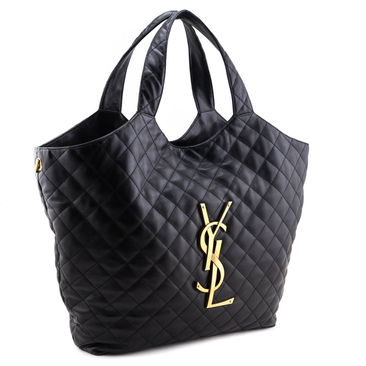 Luxury Saint Laurent Trending 2026 Black Lambskin Quilted Maxi Icare Shopping Tote