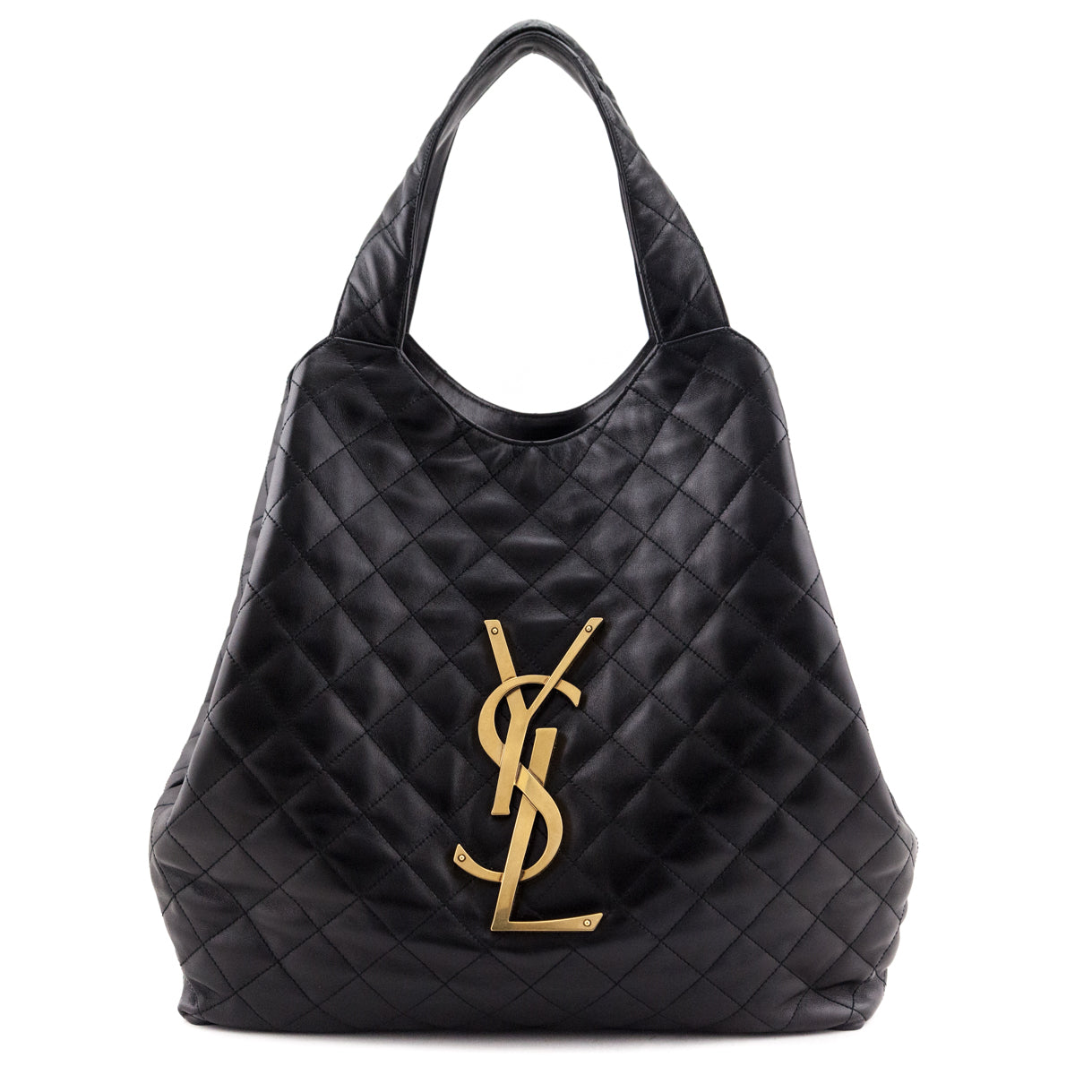 Luxury Saint Laurent Trending 2026 Black Lambskin Quilted Maxi Icare Shopping Tote