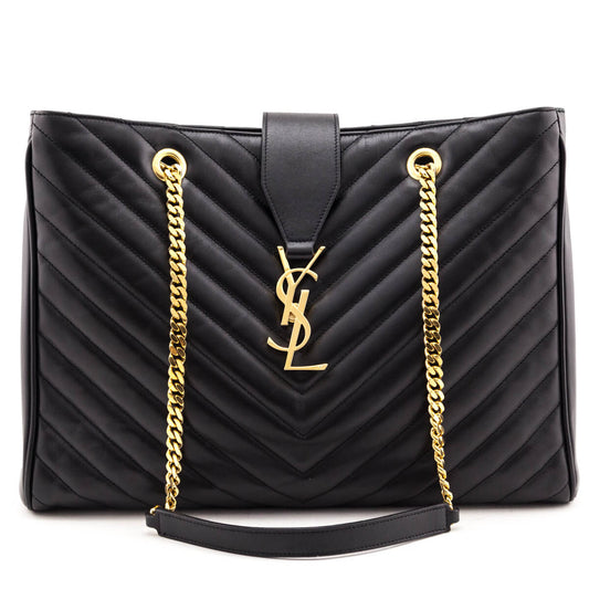 Luxury Saint Laurent Trending 2025 Black Matelasse Chevron Large Shopping Bag