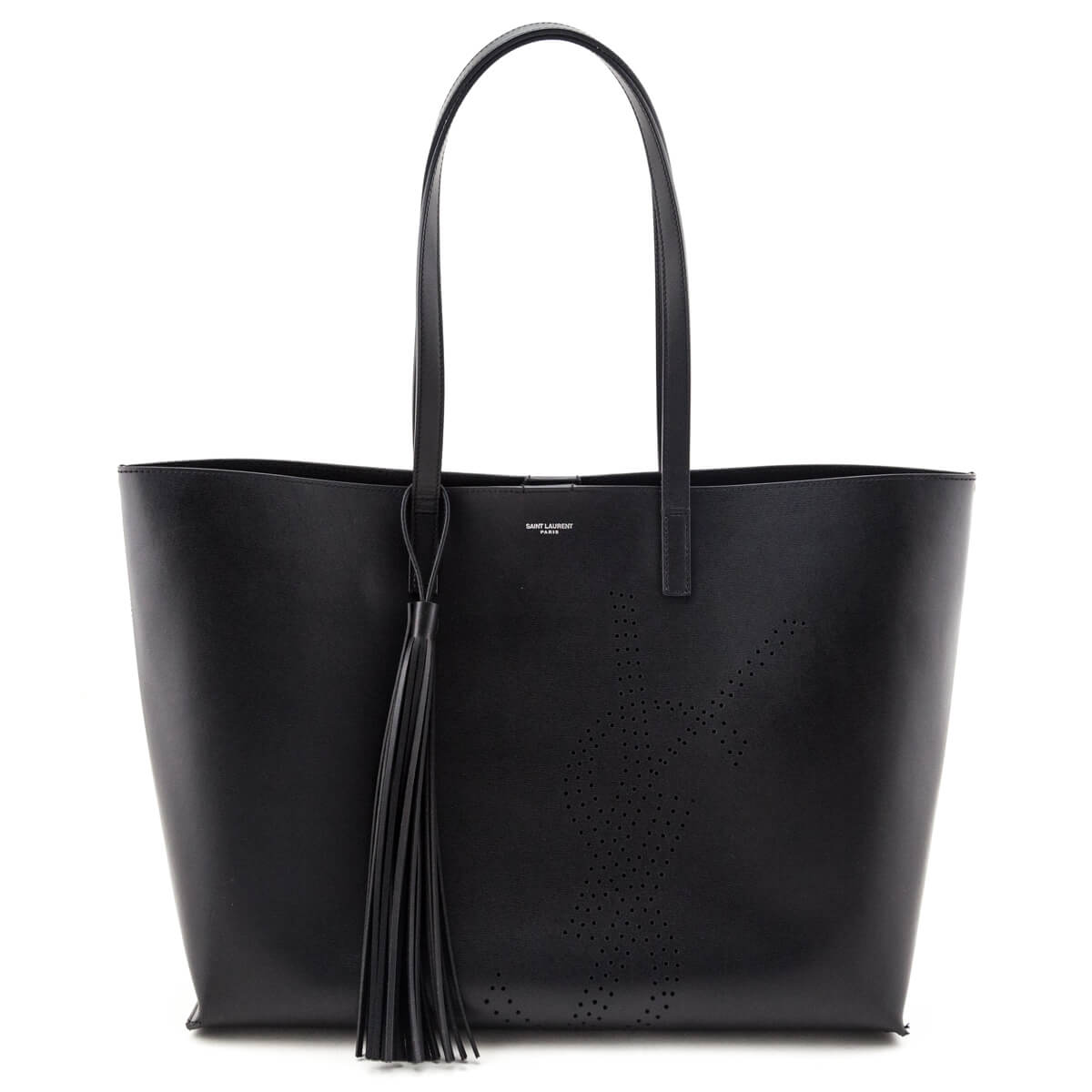 Luxury Saint Laurent Trending 2025 Black Perforated Leather E/W Shopper Tote
