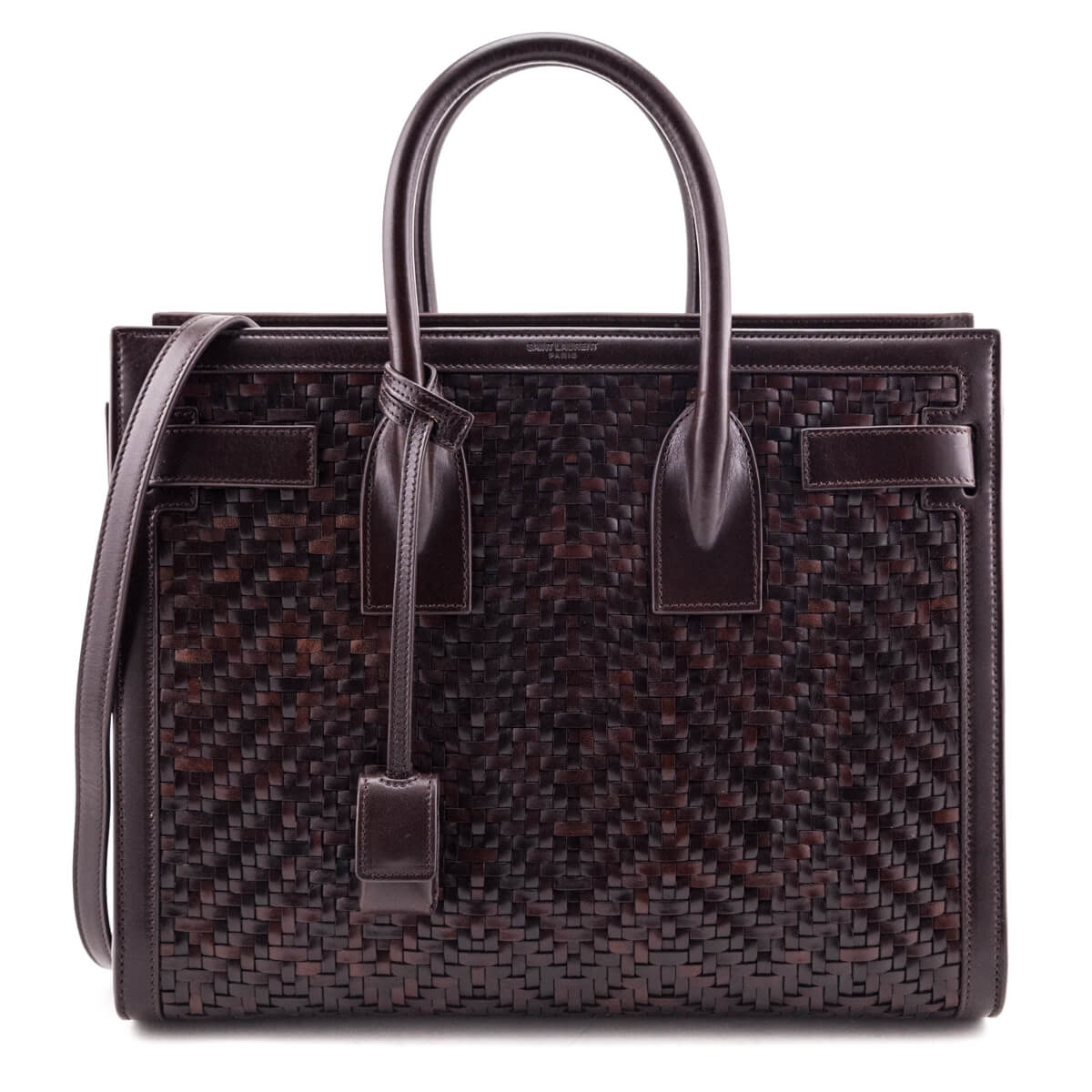 Luxury Saint Laurent Trending 2025 Burnt Brown Calfskin Paglia Palm Sac De Jour Tote