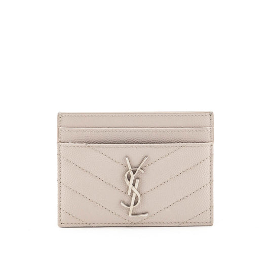 Luxury Saint Laurent Trending 2026 Light Taupe Grain De Poudre Matelasse Chevron Cassandre Card Case